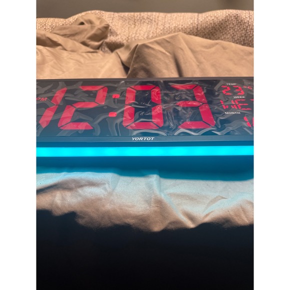 Large Digital LED Clock Red Display Temperature Date Week Time Multi Color Base - Picture 12 of 15